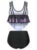 Skull Print Flounce Tankini Swimsuit -  