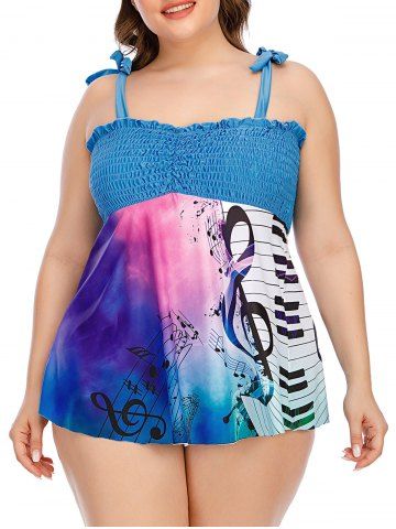 Plus Size & Curve Tie Shoulder Printed Smocked Modest Tankini Swimsuit