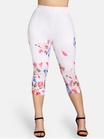 Plus Size & Curve High Rise Butterfly Rose Print Capri Leggings