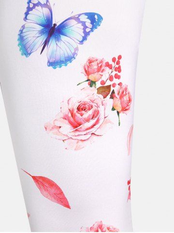 Plus Size & Curve High Rise Butterfly Rose Print Capri Leggings