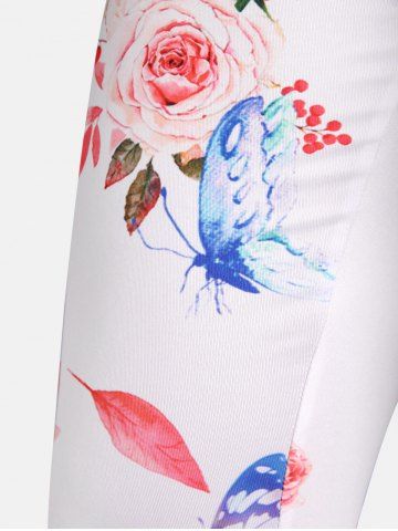 Plus Size & Curve High Rise Butterfly Rose Print Capri Leggings