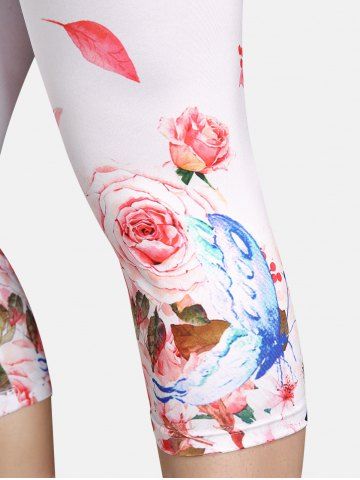 Plus Size & Curve High Rise Butterfly Rose Print Capri Leggings