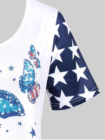 Plus Size & Curve Patriotic American Flag Butterfly Print Tee