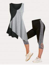 Two Tone Asymmetric Top and Leggings Plus Size Summer Outfit -  