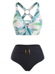 Tropical Print Padded Bikini Swinsuit -  