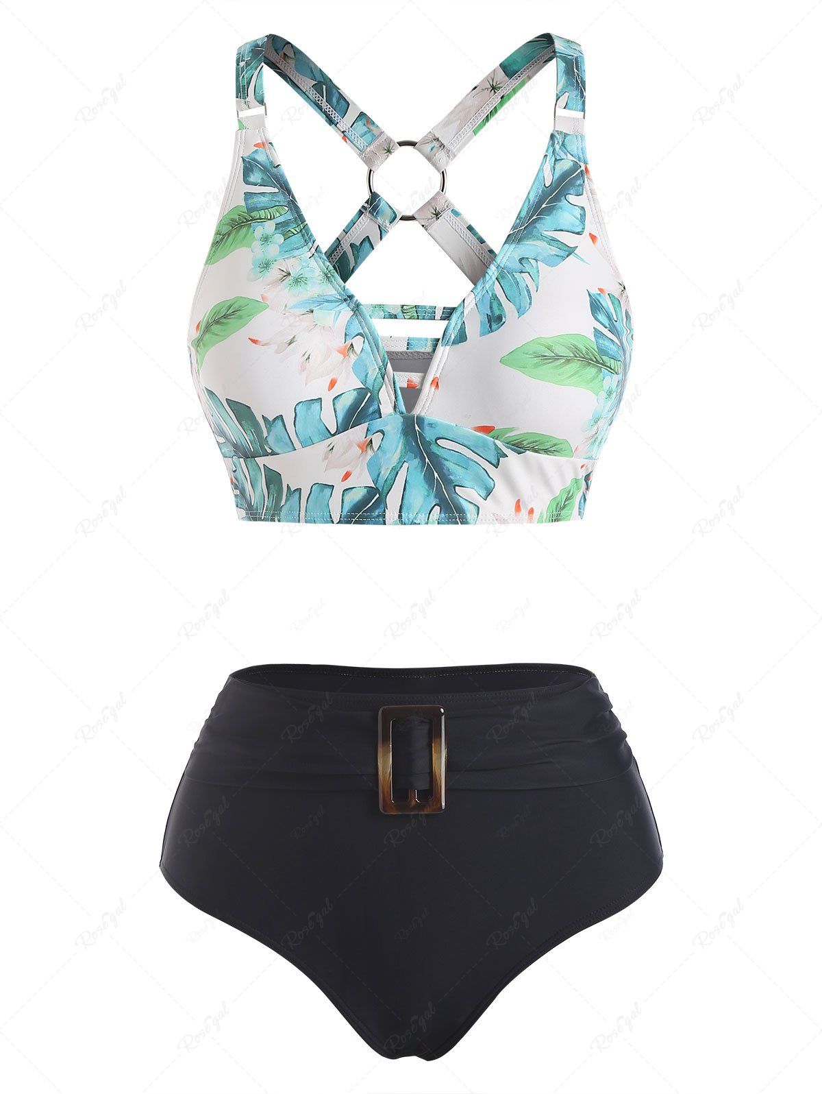Affordable Tropical Print Padded Bikini Swinsuit  