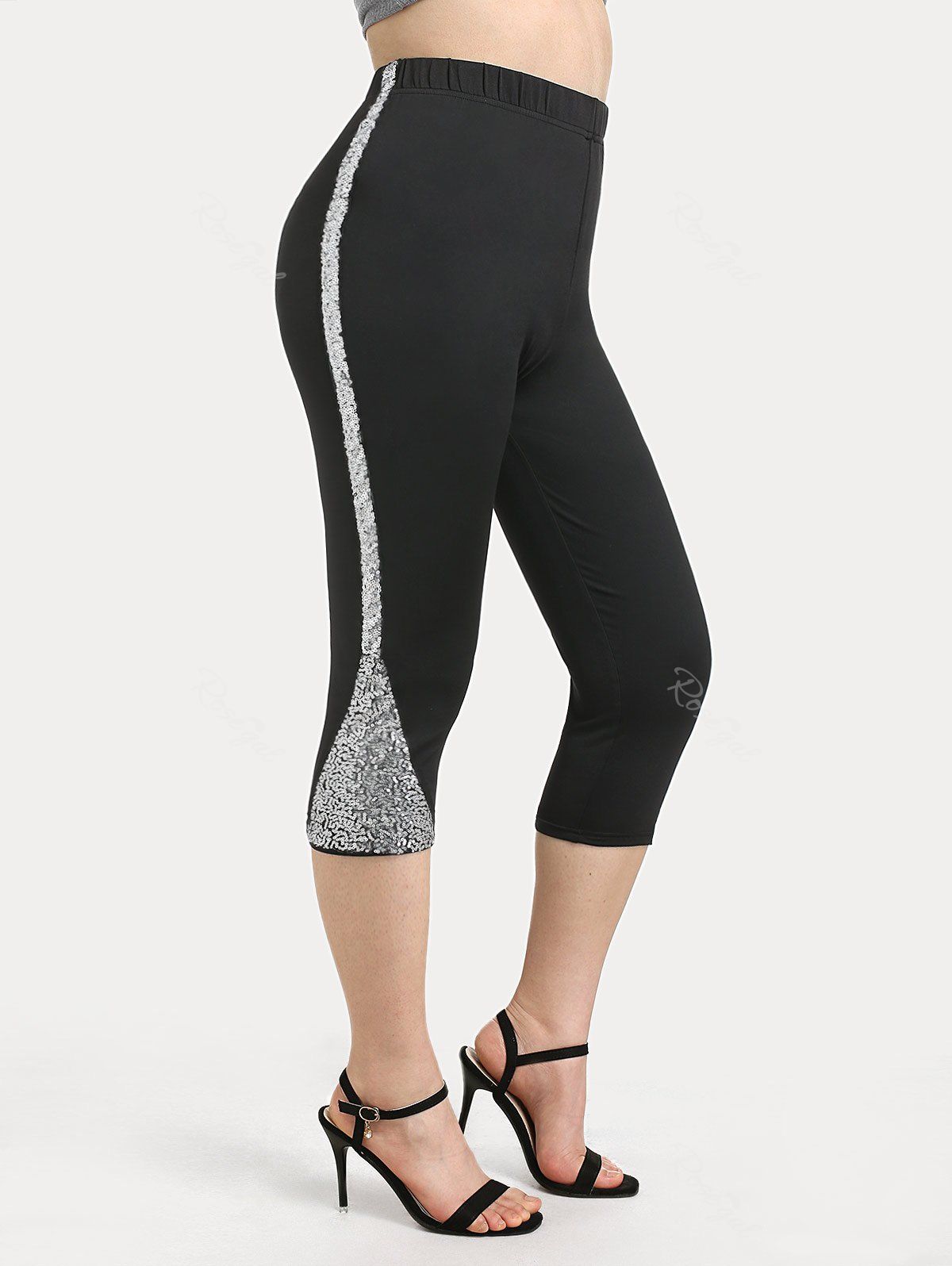 Trendy Plus Size & Curve High Waisted Sequin Capri Pants  