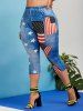 Patriotic American Flag Print Asymmetrical Tee and Capri Jeggings Plus Size Summer Outfit -  