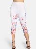 Plus Size & Curve High Rise Butterfly Rose Print Capri Leggings -  