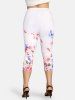 Plus Size & Curve High Rise Butterfly Rose Print Capri Leggings -  