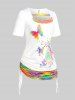 Plus Size & Curve Cinched Flower Butterfly Print T-shirt -  