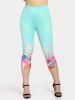 Plus Size & Curve Floral Print High Rise Capri Leggings -  