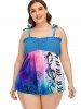 Plus Size & Curve Tie Shoulder Printed Smocked Modest Tankini Swimsuit -  