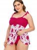 Plus Size & Curve Tie Shoulder Printed Smocked Modest Tankini Swimsuit -  