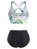 Tropical Print Padded Bikini Swinsuit -  