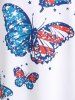 T-shirt Courbe à Imprimé  Drapeau Américain Papillon Grande Taille - Blanc 3X | US 22-24