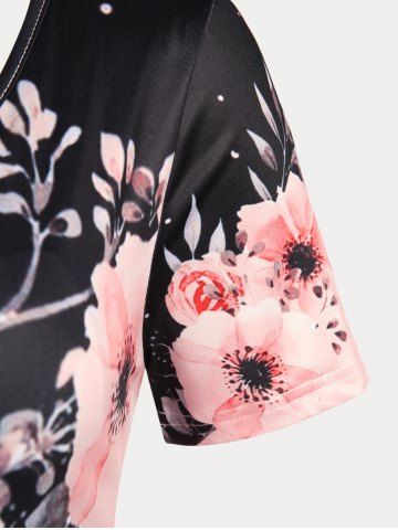 Plus Size & Curve Colorblock Floral Print Tee