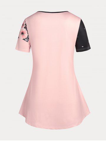 Plus Size & Curve Colorblock Floral Print Tee