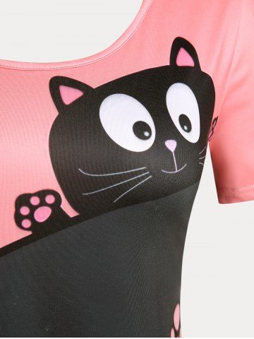 Plus Size & Curve Two Tone Cat Print Short Sleeves Tee