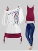 Skew Neck Tee & Cinched Tank Top Set & 3D Leggings Plus Size Summer Outfit -  