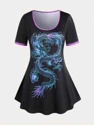 T-shirt Courbe à Imprimé Dragon Grande Taille - Noir 1X | US 14-16