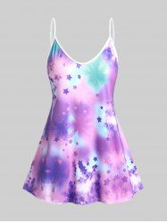Plus Size & Curve Stars Print Tie Dye Tank Top -  