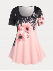 Plus Size & Curve Colorblock Floral Print Tee -  