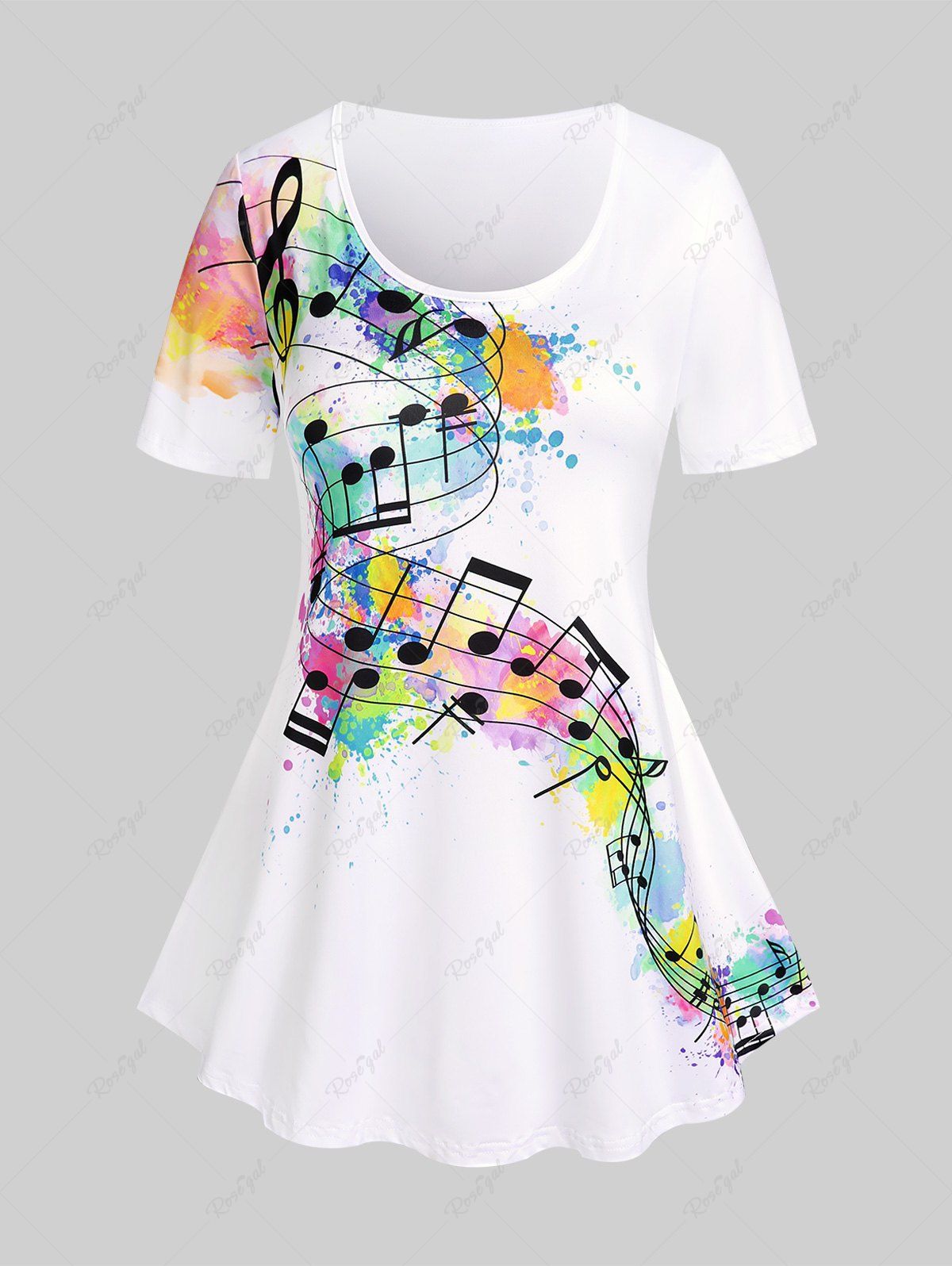 Store Plus Size & Curve Basic Paint Splatter Musical Notes Tee  
