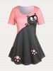 Plus Size & Curve Two Tone Cat Print Short Sleeves Tee -  