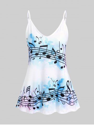 Plus Size & Curve Musical Notes Butterfly Print Flowy Tank Top - WHITE - XL