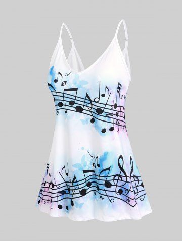 Plus Size & Curve Musical Notes Butterfly Print Flowy Tank Top