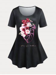 Plus Size & Curve Skull Rose Short SLeeves Top -  