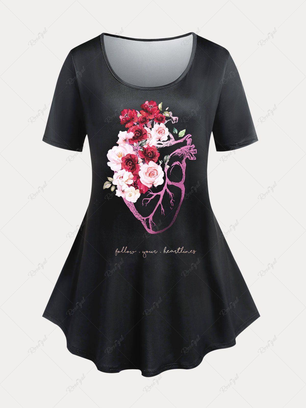 Online Plus Size & Curve Skull Rose Short SLeeves Top  