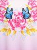 Plus Size & Curve Rose Butterfly Print Ombre Color Tank Top -  