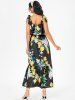 Tie Strap Lemon Flower Print Flounce Dress -  