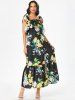 Tie Strap Lemon Flower Print Flounce Dress -  