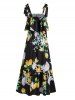 Tie Strap Lemon Flower Print Flounce Dress -  