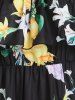 Tie Strap Lemon Flower Print Flounce Dress -  