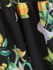 Tie Strap Lemon Flower Print Flounce Dress -  