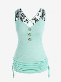Plus Size & Curve Lace Insert Cinched Cutout Tank Top - LIGHT GREEN - 3X