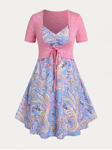Plus Size & Curve Paisley Cami Dress and Lace Up Tee Set - MULTI - S | US 8