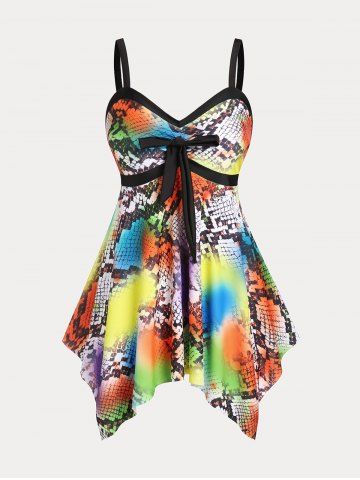 Plus Size & Curve Handkerchief Snake Print Modest Swim Dress Set - BLACK - 5X