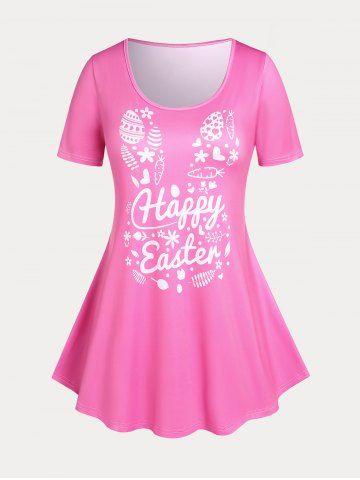 Plus Size & Curve Happy Easter Print Short Sleeves Top - RED - 3X | US 22-24