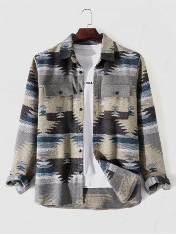 Tribal Geometric Ethnic Aztec Printed Blend Wool Jacket