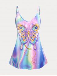 Plus Size & Curve Ombre Color Butterfly Print Tank Top -  