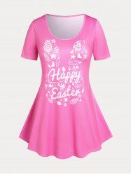 Plus Size & Curve Happy Easter Print Short Sleeves Top -  