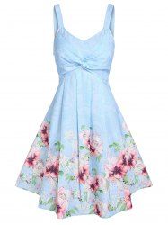Robe Ligne A Tordue à Imprimé Fleur - Bleu clair XL