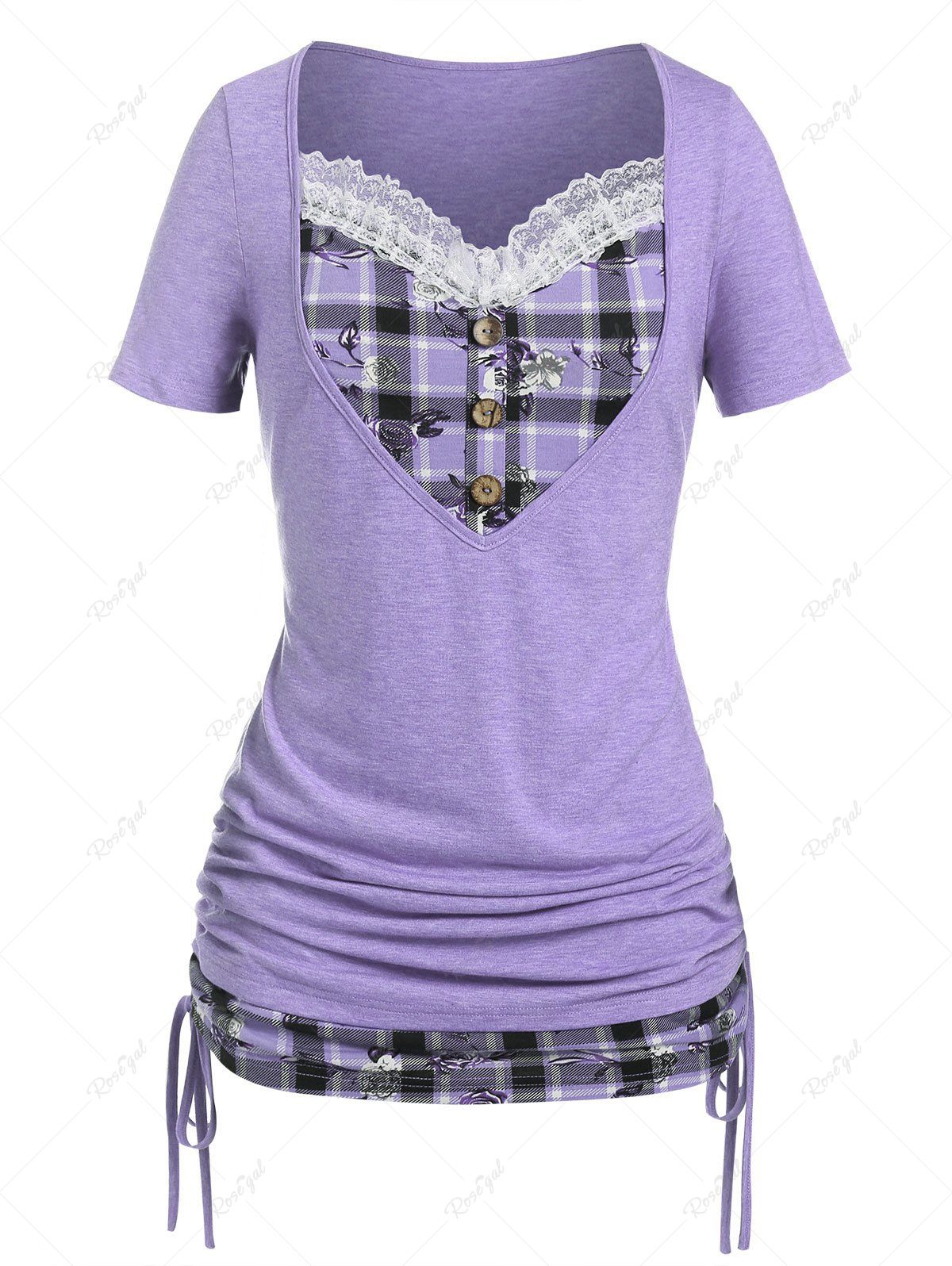 Fancy Plus Size & Curve Cinched Plaid 2 in 1 Tee  