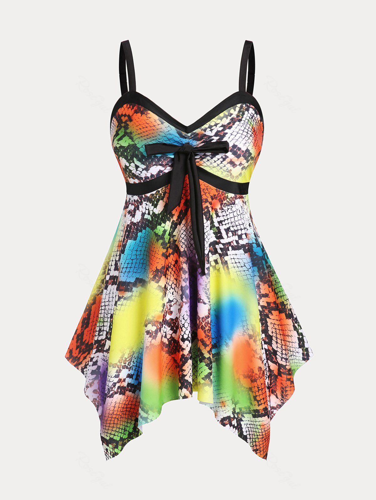 Latest Plus Size & Curve Handkerchief Snake Print Modest Swim Dress Set  