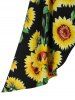 Robe Haute Basse à Imprimé Tournesol à Epaule Dénudée à Volants - Noir XL